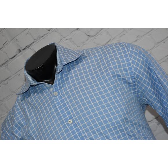 English Laundry Dress Shirt Mens Size Large Blue Plaid Geometric Flip Cuffs - Picture 3 of 10